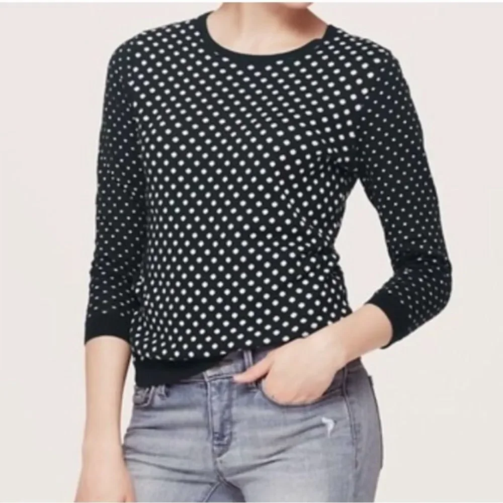 LOFT Navy with White Polka Dot Sweater Size M